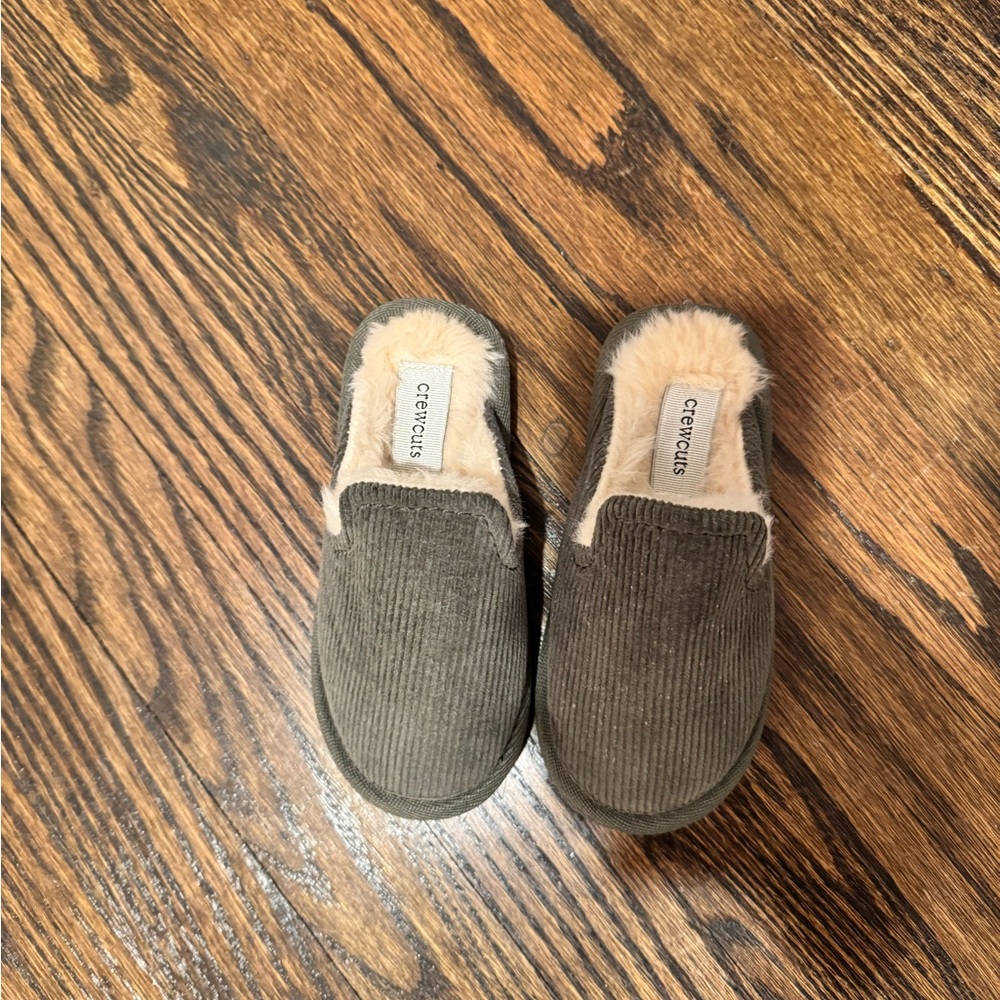 Jcrew Cozy Green Corduroy Kids Slippers